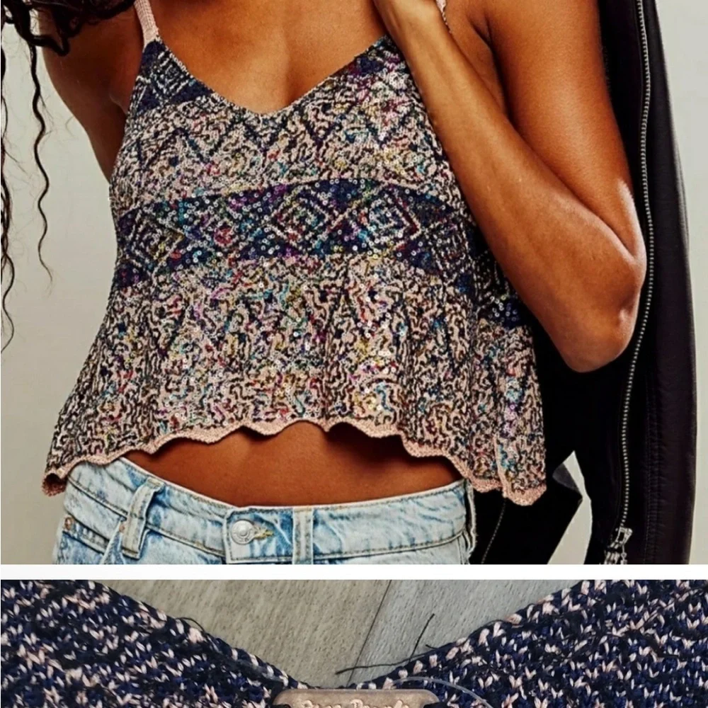 Free People Twilight Rose Combo Tank Sequin Crop Camisole in Pink and Blue - Picture 5 of 9